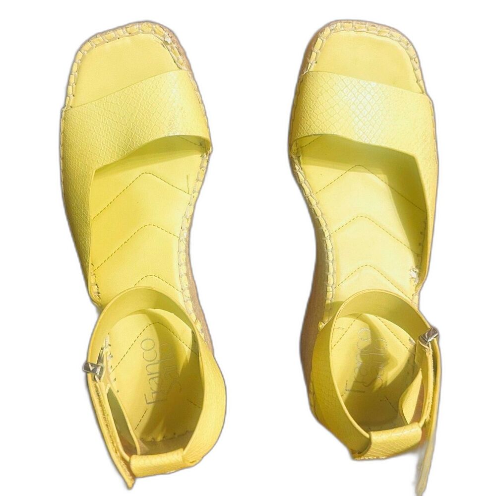 Franco Sarto Clemens Yellow Leather Wedge Espadrille Braided Platform Sandals 7W